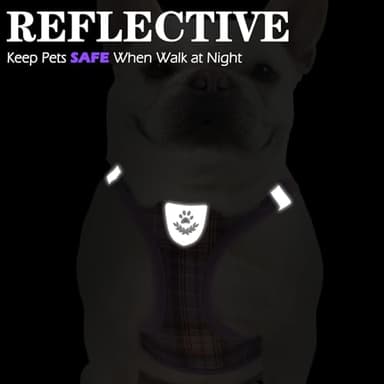 EXPAWLORER Classic Plaid Puppy Harness - Small Dog Harness and Leash Set - Dog Collar and Leash Set with AirTag Holder, Soft Padded Step in Dog Vest Harness No Pull Reflective for Outdoor, Purple M - Image 7
