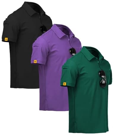 ZITY 3 Pack Mens Polo Shirt Short Sleeve Sports Performance Business Casual Golf Shirts for Men Collared Tactical T-Shirts Violet Forstgreen Black 3X-Large - Image 1