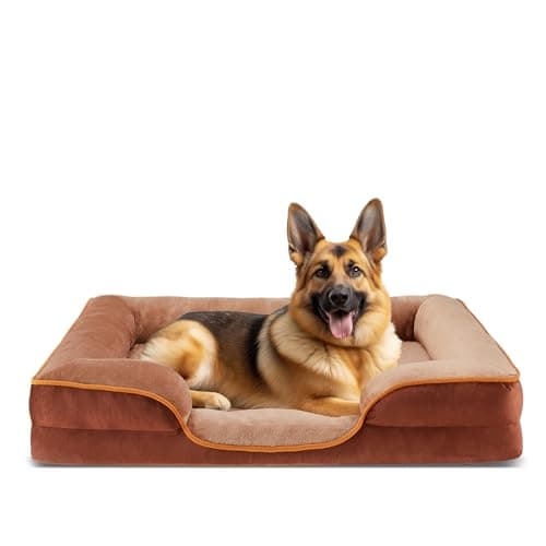 Sweetcrispy Orthopedic Dog Bed, Memory Foam Puppy Sleeping Sofa for Large Pets with Washable Removable Cover Non-Slip Base Waterproof Liner Egg Crate for Improved Sleep, Brown, 35"L x 25"W x 6.5"Th