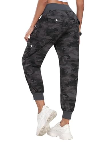 MoFiz Hiking Cargo Pants for Women with Pockets Lightweight Quick Dry Athletic Outdoor Summer Travel Casual Joggers Sweatpants Camouflage Dark Grey 2XL - Image 1