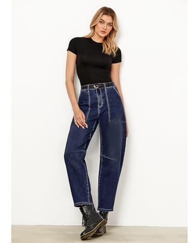 GRAPENT Womens Barrel Jeans High Waisted Womens Boyfriend Jeans Ankle Pants Nightfall Blue Size Small US 4 to 6 - Image 6
