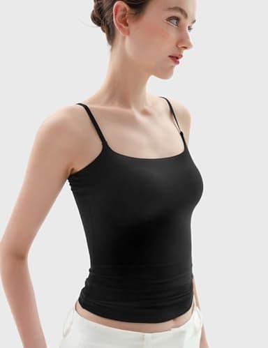 PUMIEY Tank Top for Women Square Neck Spaghetti Straps Camisole Sleeveless Basic Summer Tops, Jet Black Small - Image 3