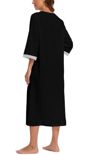 Korelayer Zipper Robes for Women 3/4 Sleeve Housecoats Long Lightweight Bathrobe House Dress with Pockets, Black, XX-Large - Image 6