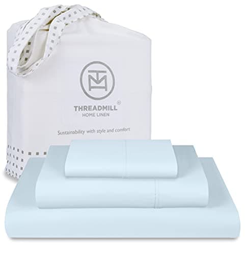 Threadmill Luxury 800 Thread Count 100% Cotton Sheets - Light Blue Sateen Weave Twin Size Bed-Sheets, Better Than Egyptian Cotton,3 Pc Solid Soft Bedding Set, Fits 15" Deep Pocket - Image 1