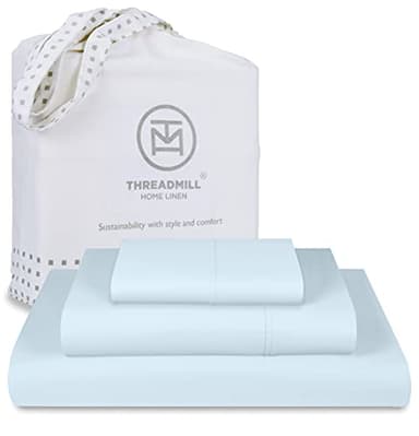Threadmill Luxury 800 Thread Count 100% Cotton Sheets - Light Blue Sateen Weave Twin Size Bed-Sheets, Better Than Egyptian Cotton,3 Pc Solid Soft Bedding Set, Fits 15" Deep Pocket - Image 1