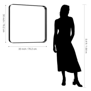 CIRCUMI Black Bathroom Mirror, 30"x30" Rectangular Mirror with Deep Metal Frame, Rounded Corner, Tempered Glass, Square Mirror for Wall, Oversink, Bedroom, Living Room, Vanity, Entryway, Crystal-Clear - Image 2