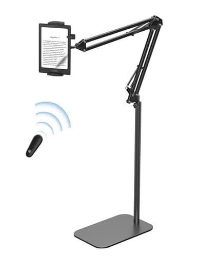 VOLTIFYMAX Floor Stand Kindle Holder with Remote Page Turner for Reading in Bed, Tablet Mount with Clicker, Kindle Accessories Tablet Stand Holder for Kindles Tablets iPhones 4.7-12.9 inch(Black) - Image 1