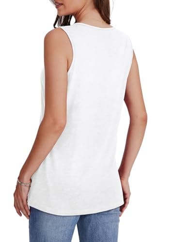 WIHOLL White Tank Top Woman Casual Soft Loose Spring Summer V Neck Tops Sleeveless Summer Outfits Resort Wear Vacation Outfits Spring 2025 L - Image 5