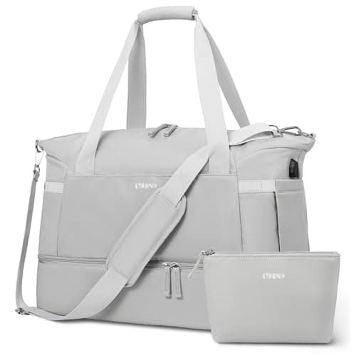 ETRONIK Gym Bag for Women, Travel Duffel Bag with USB Charging Port, Weekender Overnight Bag with Wet Pocket and Shoes Compartment for Women, Travel, Gym, Yoga (Grey) - Image 1