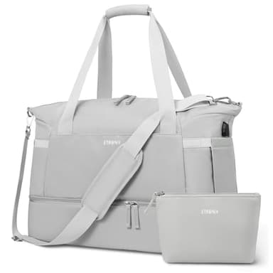 ETRONIK Gym Bag for Women, Travel Duffel Bag with USB Charging Port, Weekender Overnight Bag with Wet Pocket and Shoes Compartment for Women, Travel, Gym, Yoga (Grey) - Image 1