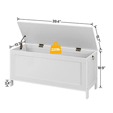 HOOBRO Toy Box, Retro Wooden Look Storage Chest with Safety Hinge, Entryway Storage Bench Supports 220 lb, 39.4 x 15.7 x 18.9 Inches Toy Chest Organizer, Easy Assembly (White) - Image 6