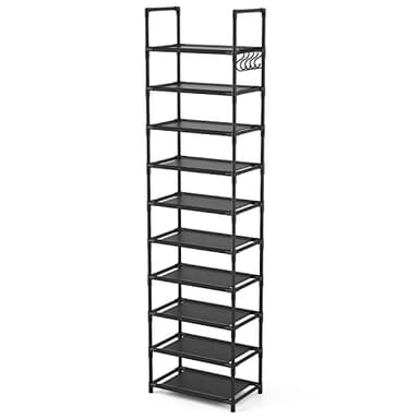 LANTEFUL 10 Tiers Tall Shoe Rack 20-25 Pairs Boots Organizer Storage Sturdy Narrow Shoe Shelf for Entryway, Closets with Hooks, Black - Image 8