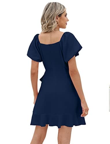 Sampeel Navy Blue Dress for Women Summer Short Sleeve Wrap Party Dresses XS - Image 4