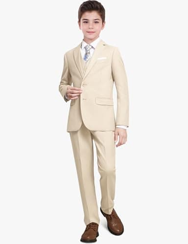 BOLADA Boys' Beige Husky Formal Classic 6-Piece Suit Set Size 14 Big Boys Toddler Tuxedos Suits for Kids Teen Youth Wedding Outfit Ring Bearer Outfit - Image 2