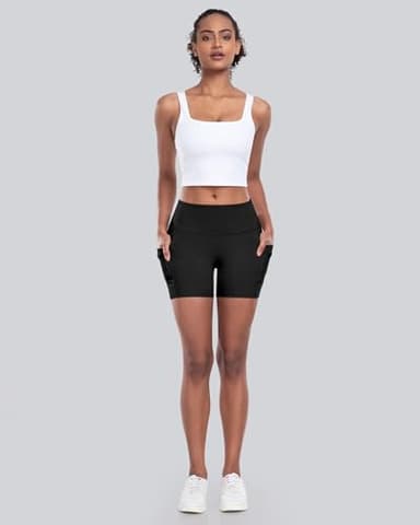 CHRLEISURE Womens Biker Yoga Shorts with Pockets: High Waisted Tummy Control Spandex Workout Athletic Gym Shorts 4 Packs(5'' 4Black, M) - Image 3