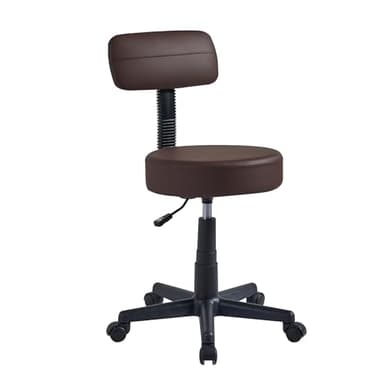 VECELO Armless Chair Rolling Stool with Backrest for Garage Shop Workbench Salon, Massage, Tattoo and Kitchen, with Wheels, Height Adjustable, Swivel, Coffee Brown - Image 1