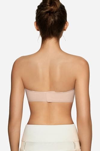 OEAK Womens Strapless Bandeau Bras Non Slip Bra Push Up Wireless Padded Bralette Supportive Seamless Bra Comfortable Tube Bras M Nude - Image 2