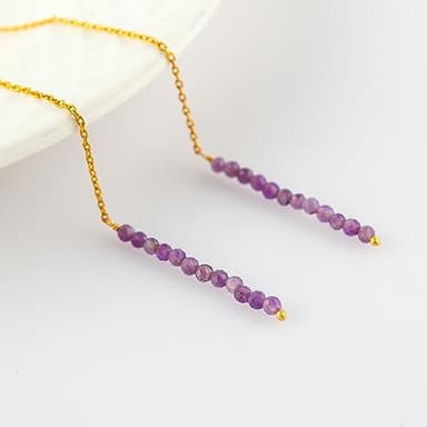 TGH Handmade Threader Earrings – Natural Amethyst Gemstone Beads – Spiritual Clarity & Calm – Gold Plated – Dainty Boho Style – Gift for Women - Image 2