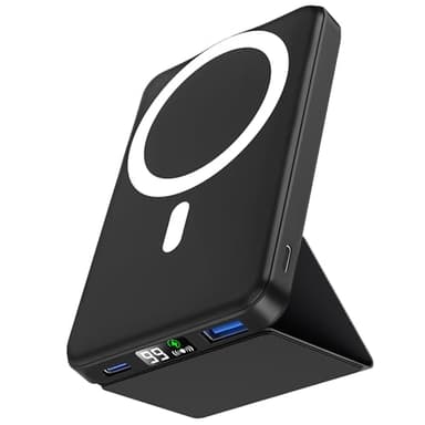 podoru for Magsafe Battery Pack, Foldable 10000mAh Wireless Portable Charger with USB-C Cable LED Display 22.5W PD Fast Charging Magnetic Power Bank for iPhone 16/15/14/13/12 All Series-Black - Image 1