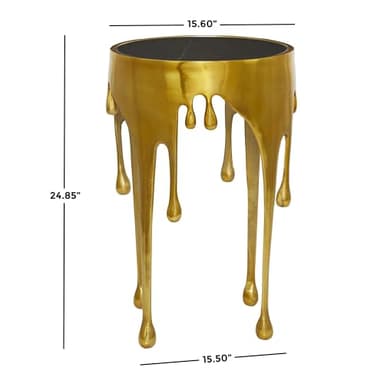 Deco 79 Aluminum Metal Abstract Melting Drip Accent Table with Melting Design and Shaded Glass Top, 16' x 16' x 25', Gold - Image 3