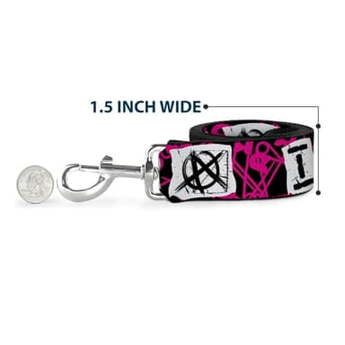 Dog Leash I Heart Punk Rock Safety Pins Black Fuchsia White 4 Feet Long 0.5 Inch Wide - Image 6