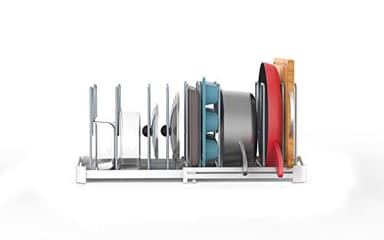 EVERIE Adjustable Bakeware Organizer Pot Lid Holder Rack for Pots, Cake Molds, Cutting Boards, Mats, Cookware, GS02SS, 7.7'' Deep by 12.6'' to 21.5'' Wide - Image 7