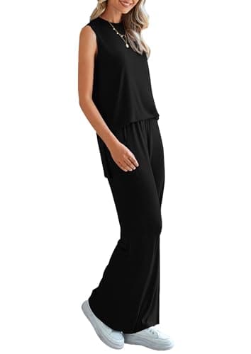 PRETTYGARDEN Women's 2 Piece Lounge Set 2025 Summer Casual Loose Tank Top Wide Leg Pants Matching Travel Outfits Tracksuit (Black,Medium) - Image 4