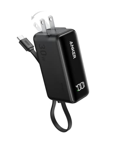 ANKER Power Bank USB C Charger Block, 3-in-1 5,000mAh Portable Charger with Built-in USB-C Cable and Foldable AC Plug, 30W Max Compact Battery Pack, for iPhone 15 Series, Galaxy, MacBook, and More - Image 1