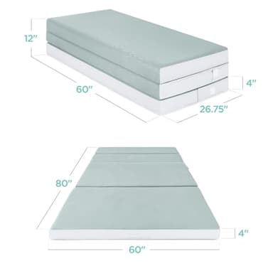 Best Choice Products 4in Portable Queen-Size Mattress, Tri-Fold Mattress for Camping, Guest, Toddler, Foam Plush w/Carry Case - Seafoam - Image 6
