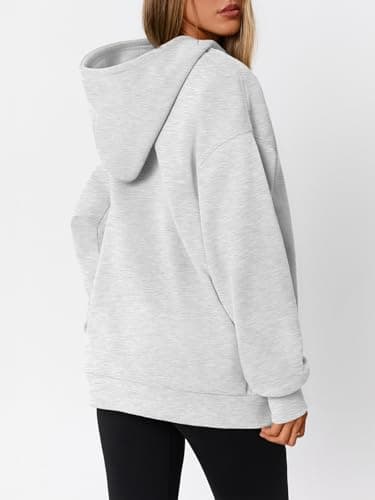WYNNQUE Hoodies for Women Oversized Sweatshirts Fall Fashion Outfits 2025 Casual Sweaters Tops Fleece Plus Size Workout Comfy Winter Clothes Grey M - Image 4