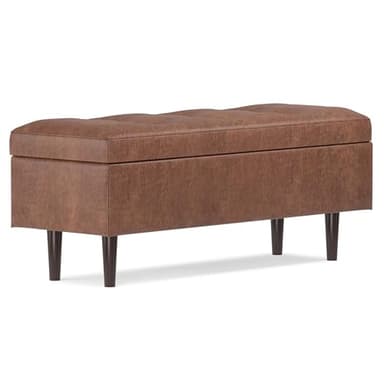 SIMPLIHOME Shay 48 inch Wide Mid Century Modern Rectangular Storage Ottoman in Distressed Saddle Brown Vegan Faux Leather, Assembled, For the Living Room, Entryway and Family Room - Image 8