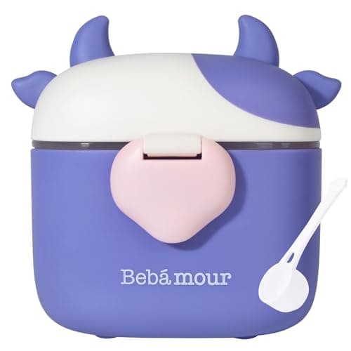 Bebamour Baby Formula Dispenser On The Go, Formula Container to Go, Formula Holder for Travel, Candy Fruit Snack Storage Container with Scoop and Leveller (Purple Cow) - Image 1