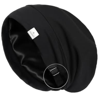 YANIBEST Silk Satin Bonnet Hair Wrap for Sleeping - Adjustable Stay on Silk Lined Slouchy Beanie Hat for Curly Hair and Braids - Image 1