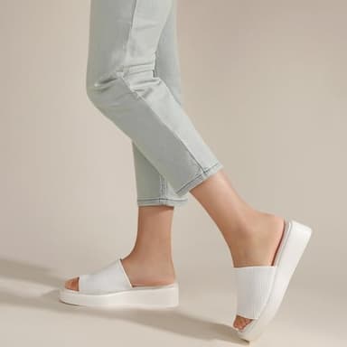 Leevar White Platform Sandals for Women - Soft Memory Foam Padded Platform Wedges Sandals - Womens Backless Slip On Platform Slides - Comfy Square Open Toe Mules White Platform Slippers for Women - Image 3