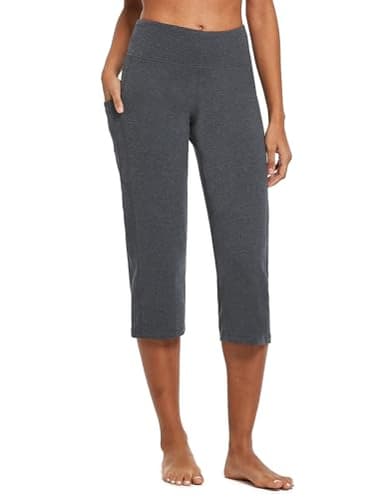 baleaf Womens Yoga Capri Pants High Waist Capri Leggings with Pockets Wide Leg Crop Exercise Workout Summer Pants Charcoal L - Image 2
