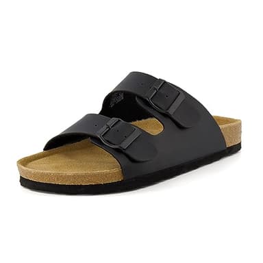 CUSHIONAIRE Lane Cork Footbed Mens Sandals, Adjustable Buckle Comfort Slides for Men, Genuine Leather Insole Summer Sandals Men Footwear, BLACK 9 - Image 9