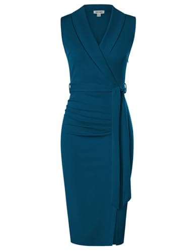 GRACE KARIN Women's Sleeveless Bodycon Dress 2024 Summer Ruched Wrap Midi Dresses Peacock Blue 06 - Image 1
