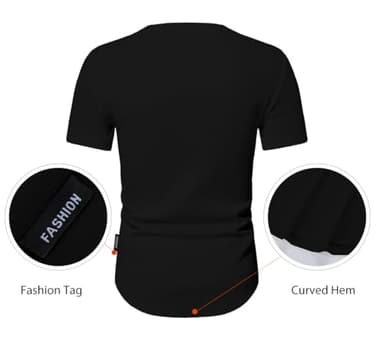 JMIERR Mens Muscle Slim Fit Button Henley Shirts Summer Crewneck Short Sleeve Longline Fitted T-Shirt Gym Workout Athletic Tees Shirt for Men, L, Black - Image 4