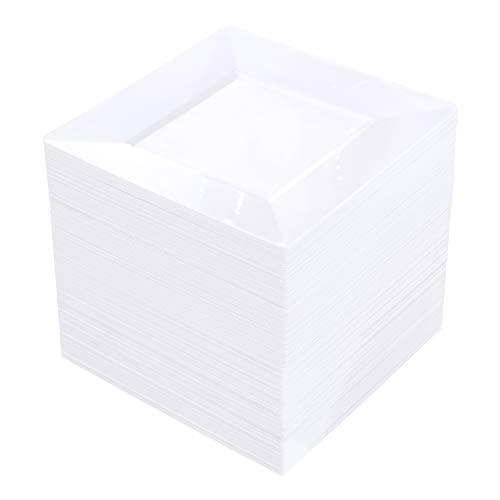 bUCLA 100PCS White Square Plastic Plates-6inch Disposable Cake Plates- Premium Hard Square Small Appetizer Plates for Wedding/Party - Image 1