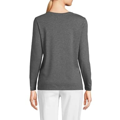 Lands' End Womens Long Sleeve Relaxed Supima Cotton Crew Neck T Shirt Charcoal Heather Tall Medium - Image 2