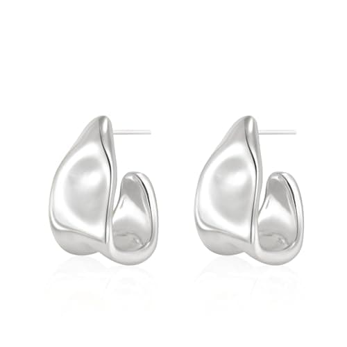 Kyerlyn Chunky Silver Earrings for Women, 14K Silver Plated Geometric Dangle Drop Earrings Statement Irregular Chunky Stud Trendy Hypoallergenic Fashion Jewelry Gift - Image 1