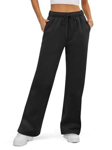 ATHMILE Women’s 2025 Fall Fleece Lined Plus Size Sweatpants Baggy Open Bottom Lounge Heated Pants Athletic Joggers Black - Image 1
