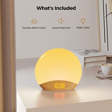 HOUSBAY White Noise Machine Sunrise Alarm Clock, Wake Up Light, Dimmable Night Light, 26 Natural Sounds, Gentle Wake up & Sound Machine for Sleeping, Adults, Kids, Baby-Wooden - Image 2