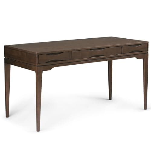 SIMPLIHOME Harper Desk - 60-Inch Wide Solid Hardwood Writing Desk in Walnut Brown, Mid-Century Modern Home Office Computer Table for Workspace or Study with 2 Drawers and Flip-Down Keyboard Tray - Image 1