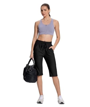 UPGET Womens Bermuda Shorts,15" Knee Length Capri Long Short Lightweight Quick Dry Hiking Shorts with Pockets for Walking Fishing Black XL - Image 6