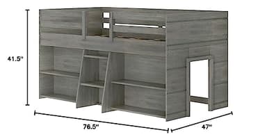 Max & Lily Modern Farmhouse Low Loft Bed, Twin Bed Frame for Kids with 2 Bookcases, Driftwood - Image 2