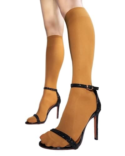 sofsy Matte Finish Caramel Yellow Knee High Socks for Women [Made in Italy] 40 Den Opaque Nylon Stay Up Tube Stockings for Boots - One Size - Image 1