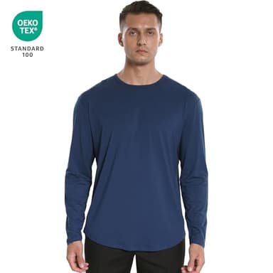 netdraw Men's Ultra-Soft Bamboo Viscose T-Shirt, Curved Hem Lightweight Cooling Cotton Blend Casual Tee, LS Black/Pacific Blue, X-Large - Image 2