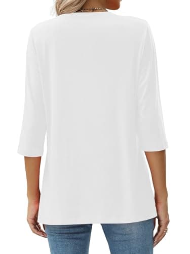 Shirts for Women Casual 3/4 Sleeve Tunic Tops Crew Neck Loose Fit Blouses White L - Image 3