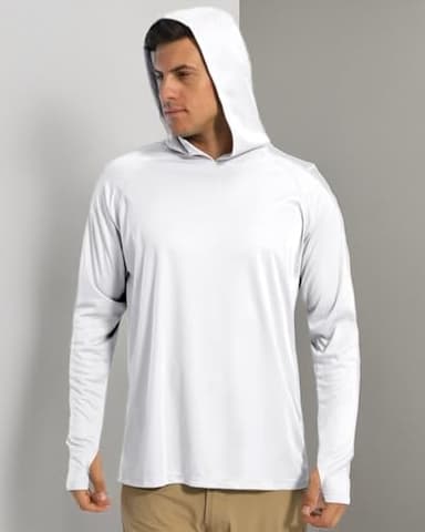 Boladeci Men's UPF 50+ Sun Protection Long Sleeve Swim Shirt Quick Dry Hooded T-Shirt for Fishing Hiking Swimming Surfing (White) - Image 8